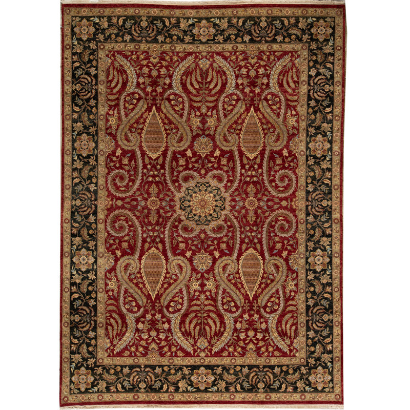 Tapis rouge et noir noué à la main de haute qualité