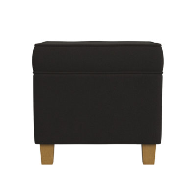 Pyp Square Storage Ottoman, 18 Inch Chocolate Brown Velvet, Honey Wood