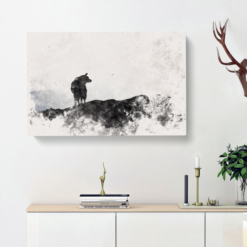 Silhouette of a Wolf Watercolour - Wrapped Canvas, 50cm H x 76cm W x 3cm D
