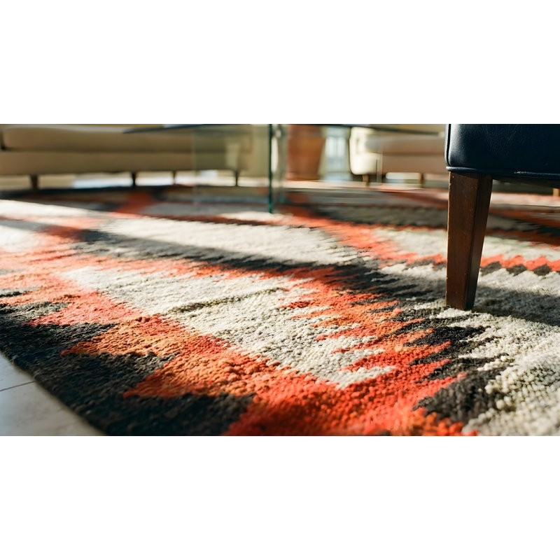 Flatweave Wool Geometric Area Rug in Gray