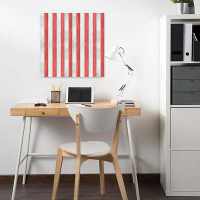 Contemporary Red White Floral Pattern V With Americana Grey Art