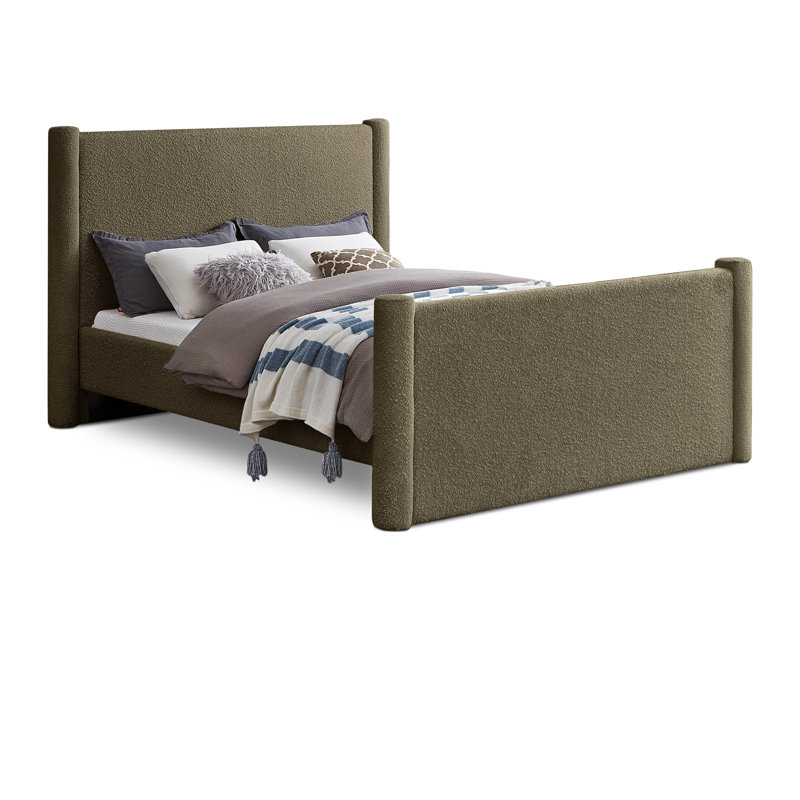 Elias Upholstered Platform Bed, Queen, Olive Green Boucle Fabric