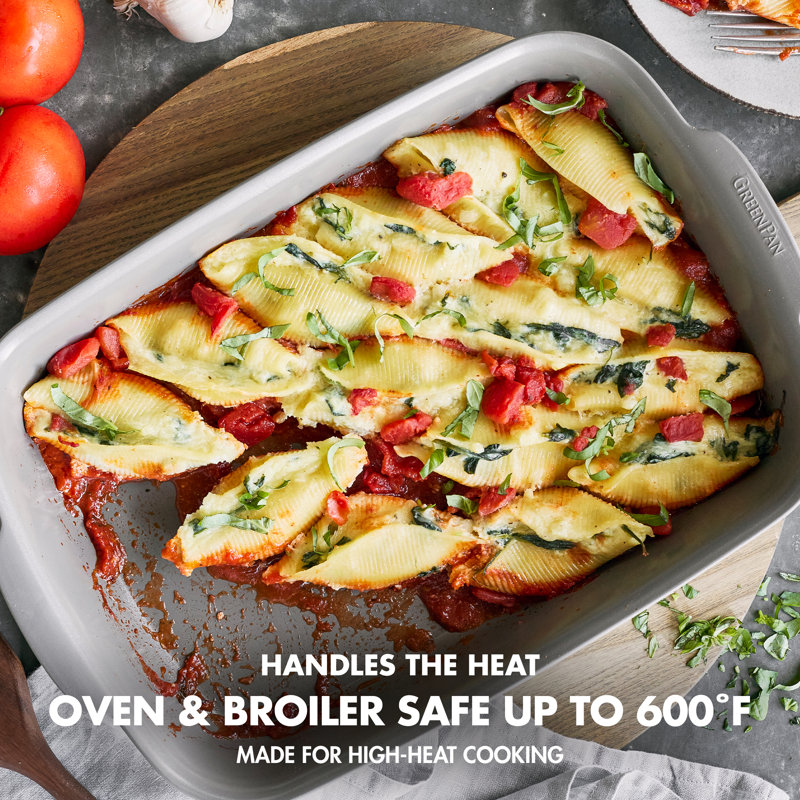 GreenPan Premiere Ovenware Healthy Ceramic Nonstick 14.6" x 9.5" Rectangular Baking Pan with Lid