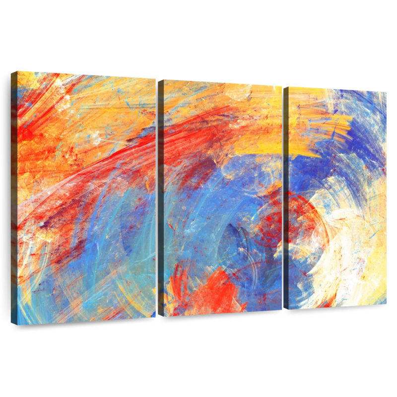 Avery rouge jaune bleu abstrait, H 36 po x l 57 po