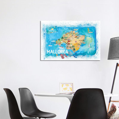Mallorca Spain Illustrated Map With Landmarks And Highlights by Markus & Martina Bleichner - Painting on Canvas