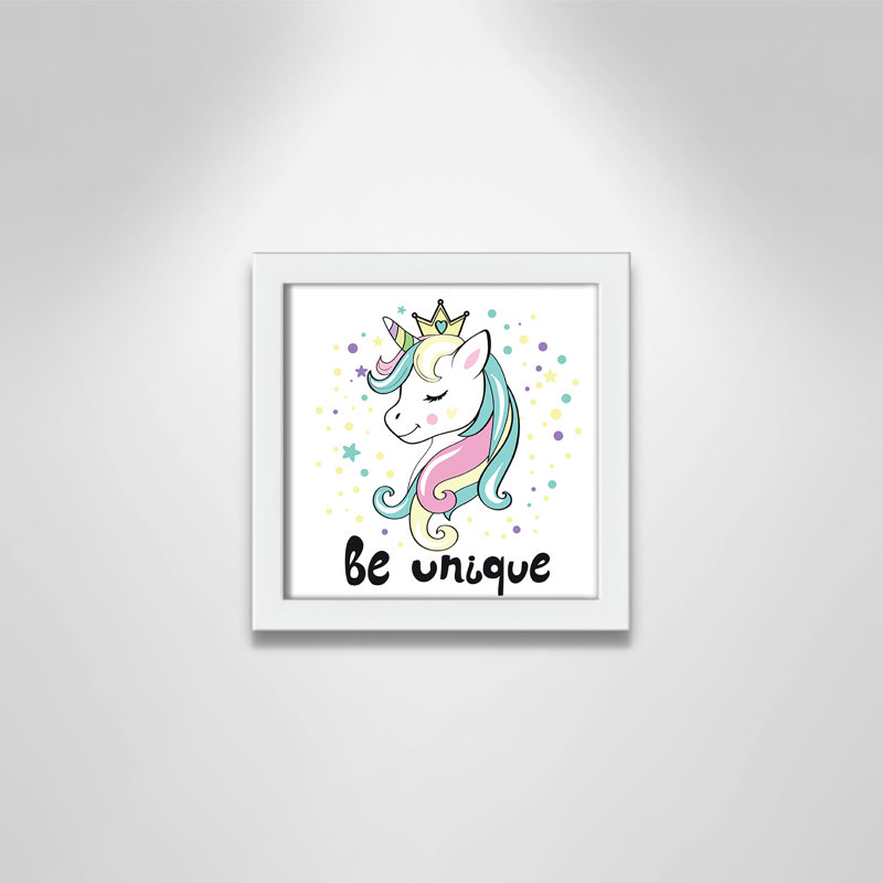 «Be Unique», impression sur papier licorne, H 8 po x l 8 po x P 1,18 po, Encadré de boîte blanc