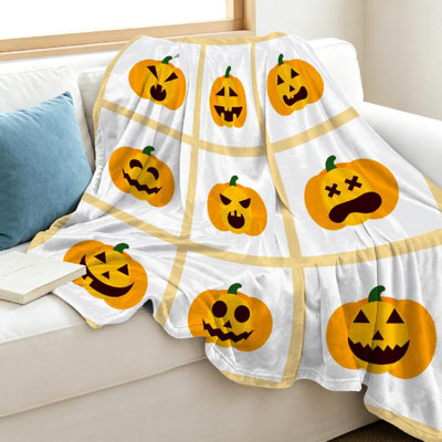 Jeté en flanelle orange ultra doux, imprimé citrouille d'Halloween