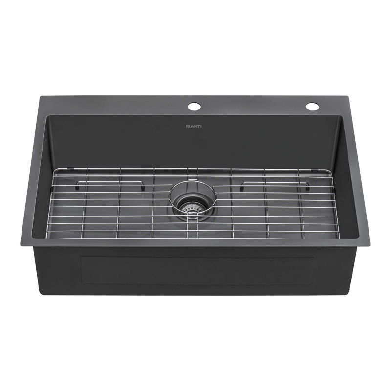 Ruvati 33 x 22 inch Stainless Steel Drop-in Topmount Kitchen Sink, Black