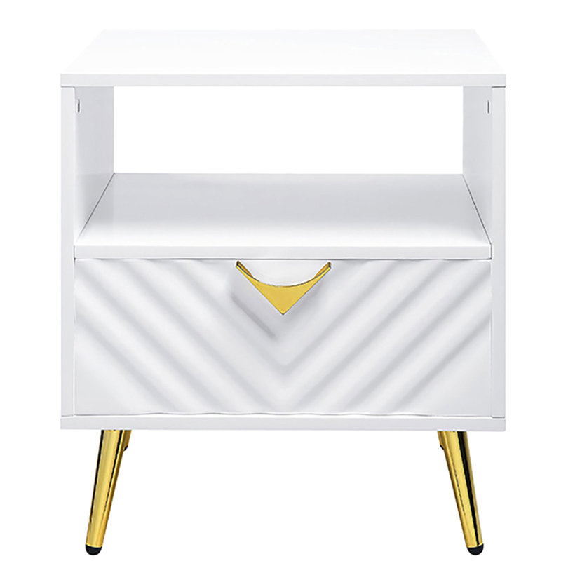 Table de bout blanche ultra brillante - Options de rangement avec tiroir et tablette