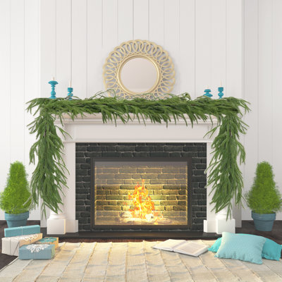 Paquet de 2 guirlandes de verdure en pin artificiel réaliste, guirlande en cèdre véritable de 106 po avec 120 branches de cèdre, ornement de Noël polyvalent pour cadre de porte, fenêtre, escalier, foyer et décoration intérieure