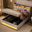 Grand lit tapissier avec DEL et porto - Naturel-1728563373-1728563371