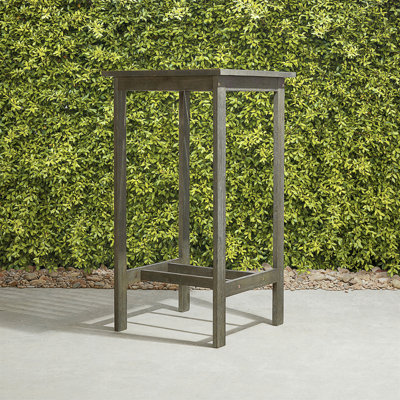 Emilio Grey-Washed Farmhouse Wood Bar Table With Slatted Design And High Straight Legs For Rustic Elegance