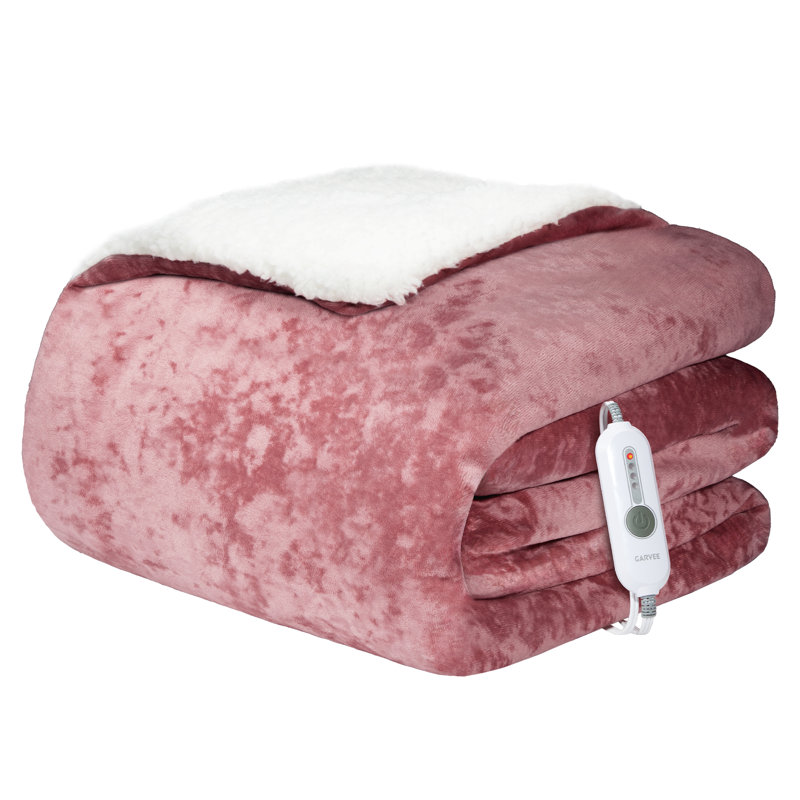 Couverture chauffante électrique en velours doux à double commande, chauffage rapide avec 4 niveaux de chaleur, arrêt automatique après 10 h, lavable à la machine, protection contre la surchauffe certifiée ETL - Rose, 229 x 254 cm (King)