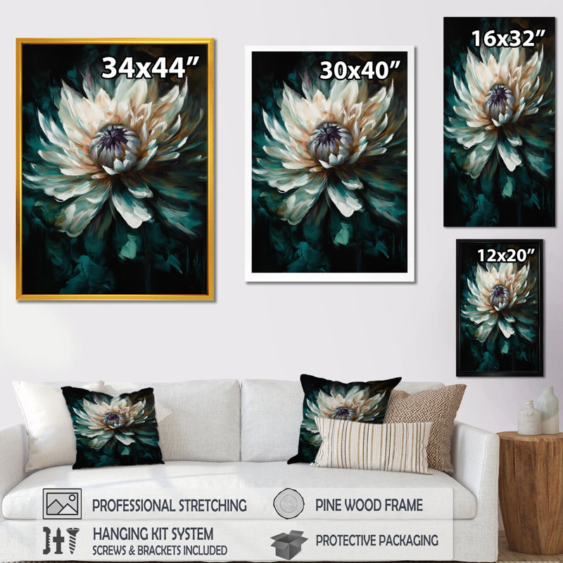 White Lotus Floral Dreams II, reproduction d'art sur toile, Cadre photo noir, H 20 po x l 12 po x P 1 po