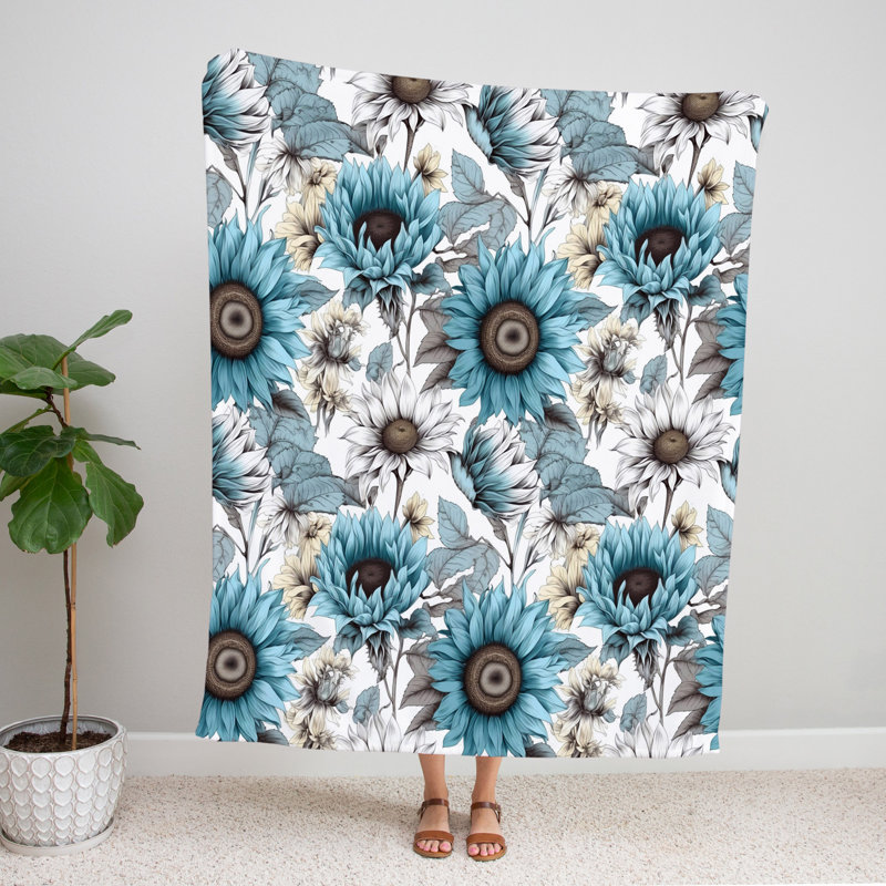 Jeté , L 50 po x L 60 po, Floral, Bleu/Gris