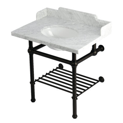 Lavabo console 30 "avec pattes en laiton (8 pouces, 3 trous) Pemberton Kingston Kingston LMS3030MBB7, marbre blanc / laiton brossé