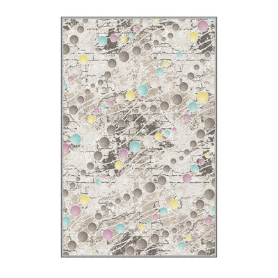 Tapis en polyester de qualité supérieure (5,2 x 7,5 pi), 100% antibactérien, antidérapant, 0,3 po de hauteur | Lavable à la machine, impression numérique 3D, tapis tissé durable | Idéal pour le salon, la chambre à coucher et les espaces repas