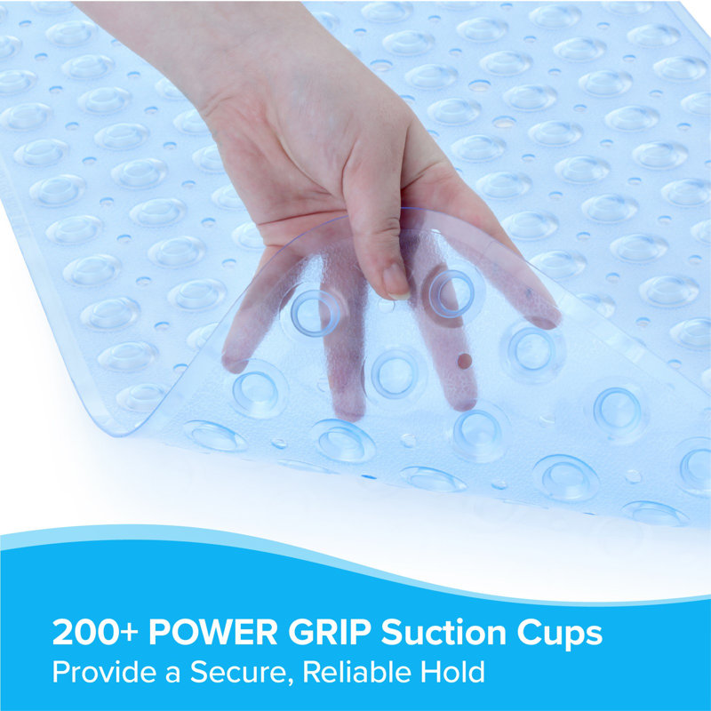 Extra Long Non-Slip Bathtub Mat with Suction Cups, Translucent Light Blue