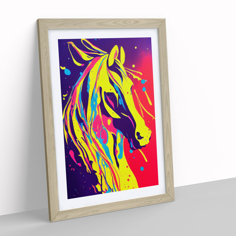 XV1022-4092X Splashed Horse No.2 Abstract 1 Piece Single Picture Frame Painting, 34cm H x 25cm W x 2cm D, Oak
