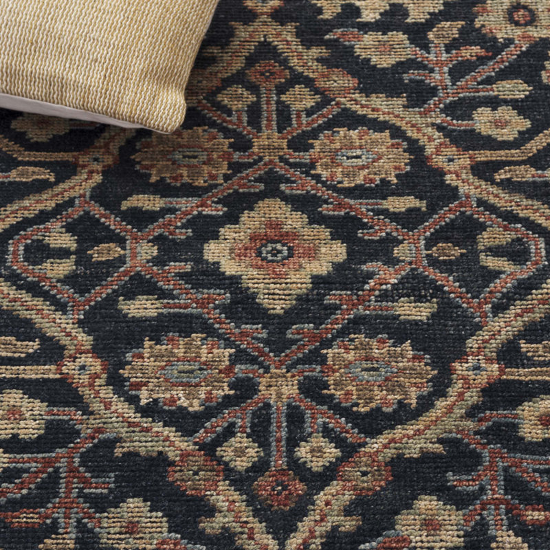 Oriental Hand-Knotted Blue / Gold Area Rug, Rectangle 6' x 9'