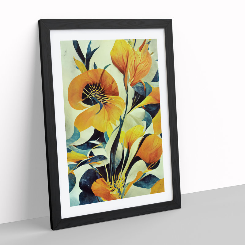 Flowing Abstract Flowers No.1 - Single Picture Frame Painting, Black, 64cm H x 46cm W x 2cm D