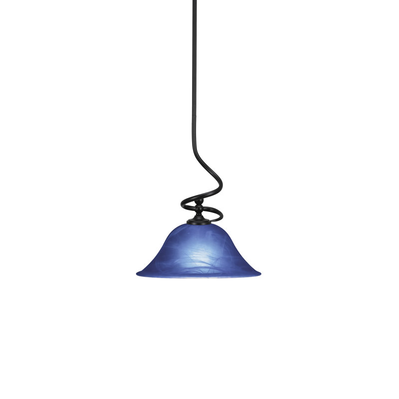 Anjuli Stem Hung Mini Pendant With 10" Blue Italian Glass, Matte Black