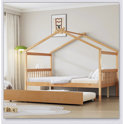 Wooden House Bed With Trundle