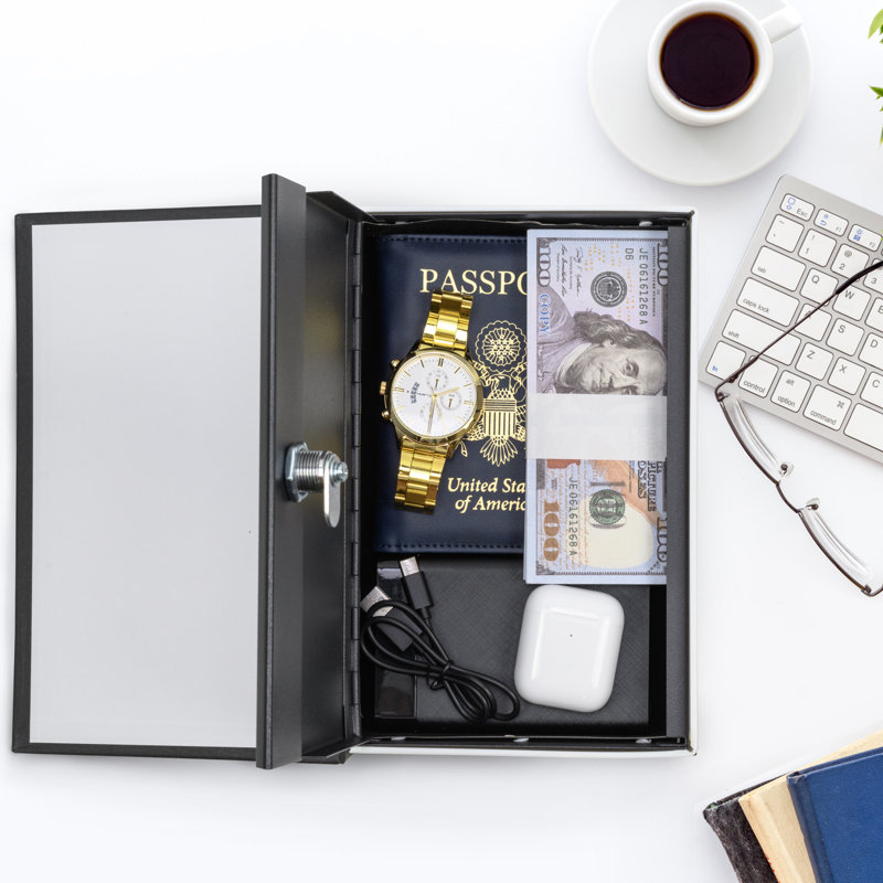 DICTIONARY BOOK LOCK BOX WITH KEY BLACK