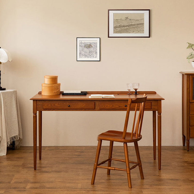 Cherry Rectangular Solid Wood with 2 drawers desk