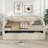 Twin Size Upholstered Daybed with Trundle French Country Inspired Soft Beige Wood Slat Support Sofa Bed-2062762652