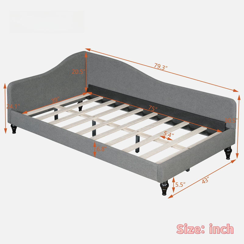 Woothen  Daybed With Solid Wood Legs, Gray, Twin