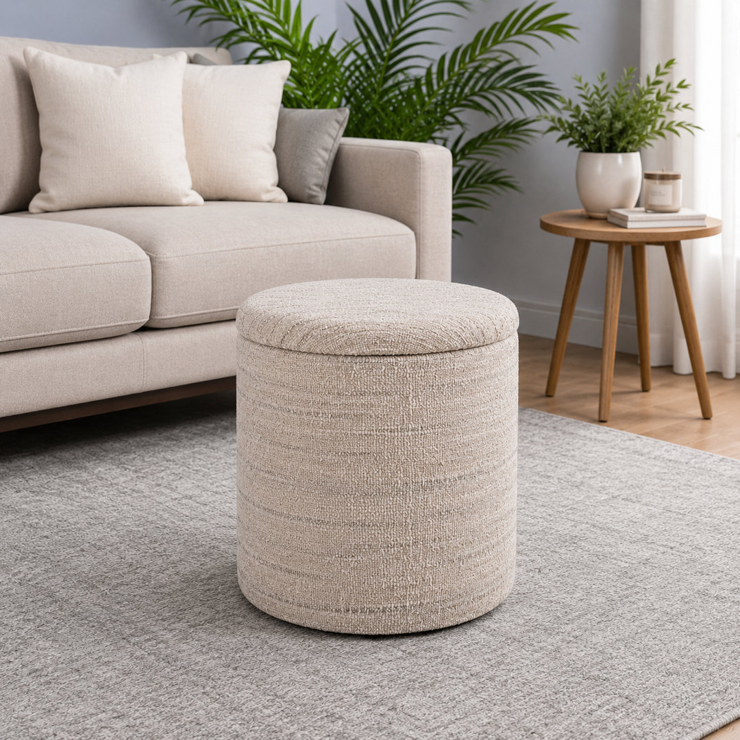 Neutral Pattern Upholstered Ottoman Footstool With Storage 40cm Footrest Stool Pouffe