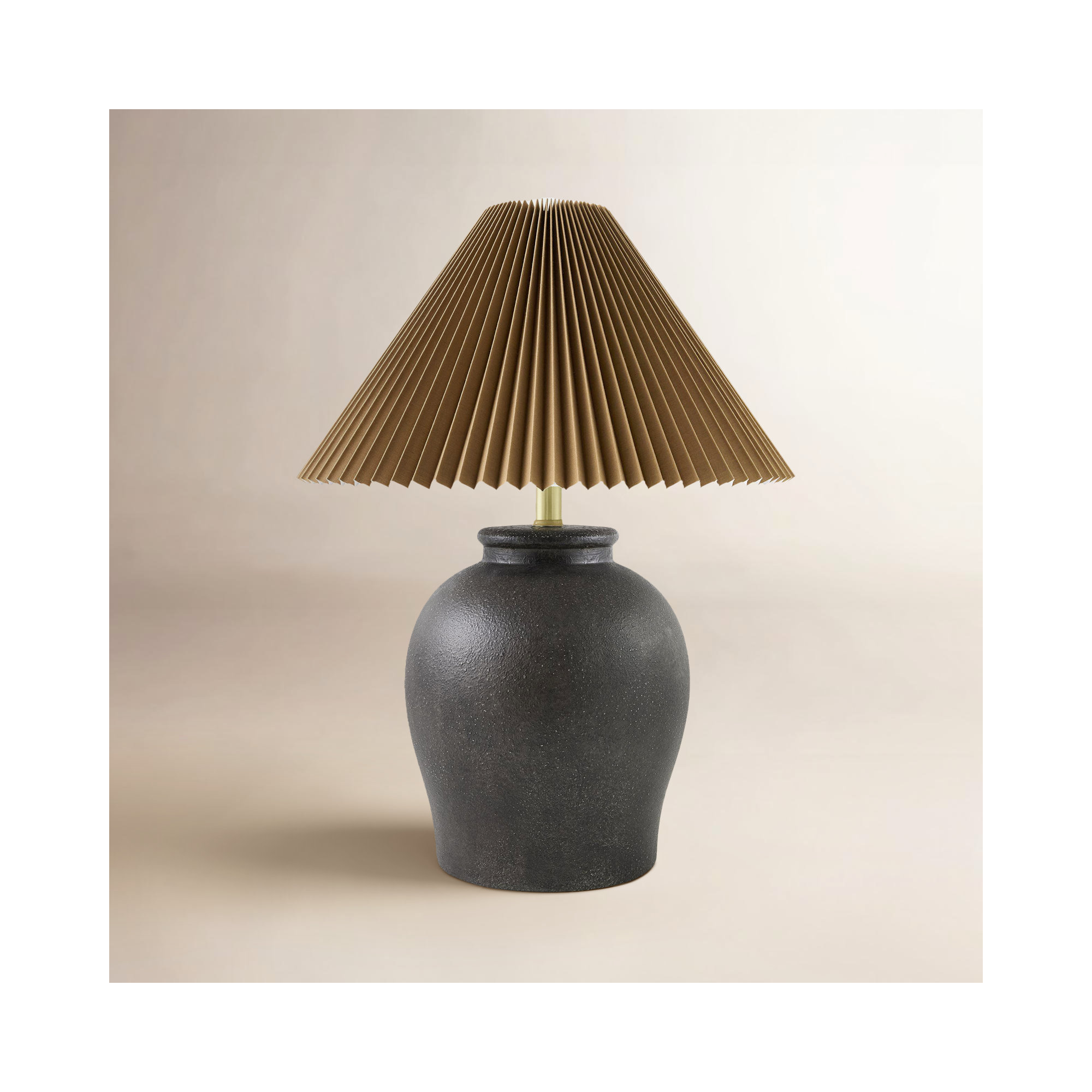 Chemise Ceramic Table Lamp, Black, Brown Pleated