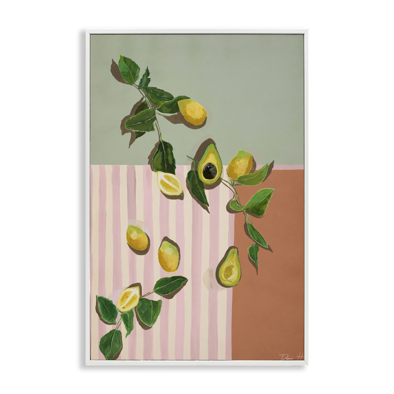 Giclée encadrée Mid-Century Avocado & Lemons, design par Dani Heyward, Coastal White Giclee Framed, 24 x 16