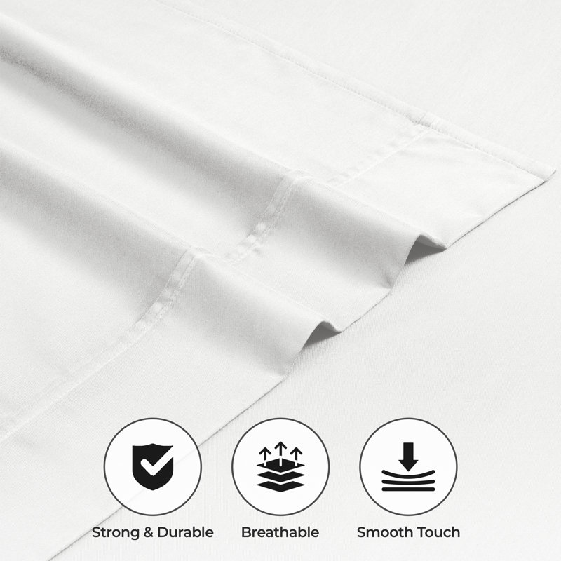 Cotton Blend 600 Thread Count Solid Deep Pocket Bed Sheet Set, White, Twin XL Sheet Set + Fitted Sheet + Pillowcase