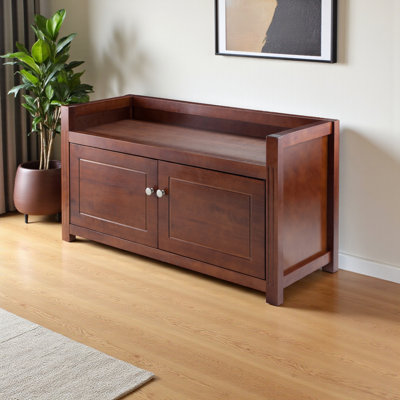 Charleston Bench in Walnut Finish With 2-Storage Compartment, 21.56'' H X 39.68" W X 15.26"D
