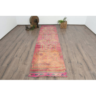 Tapis de couloir bohémien 31,9 x 127,2 pouces, motif géométrique rose