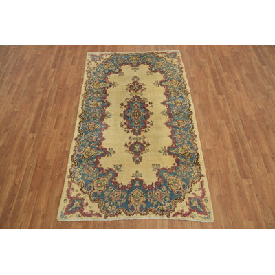 Tapis en laine à motif floral rétro de qualité supérieure 4 x 7