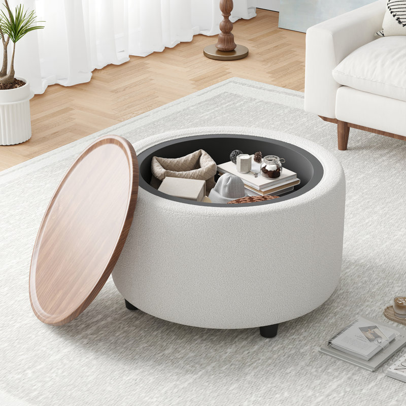 Teddy Round Coffee Table with Storage, White