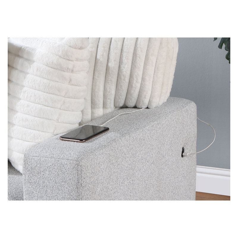 Light Gray Fabric Sectional Sofa with Storage and Cup Holder