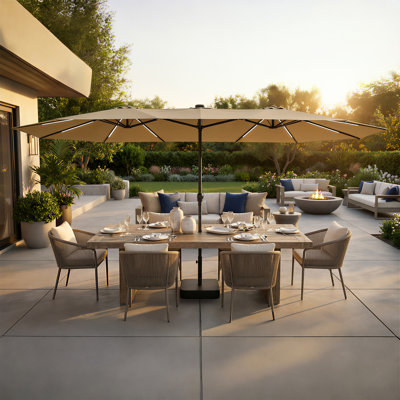 15 Ft X 9 Ft Double-Sided Lighted Patio Umbrella With Base