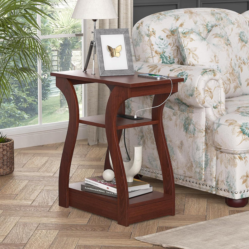 Cherry 3-Tier End Table Set with Charging Station