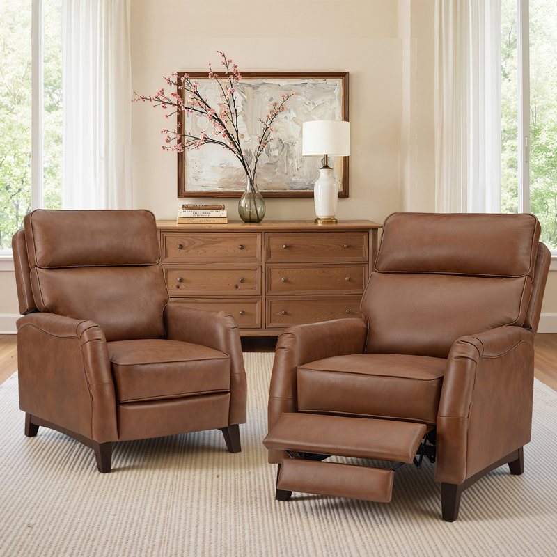 Qlipoth Traditional Breathable Top Grain Genuine Leather Pushback Recliner, Brown