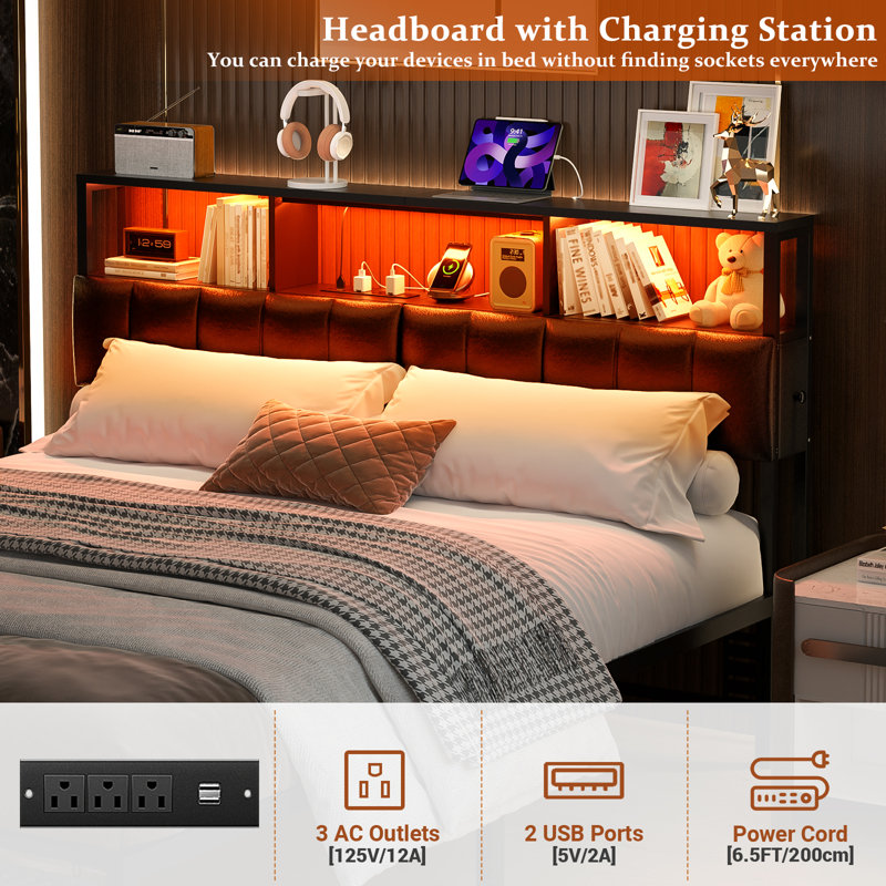Kulthum Upholstered Headboard with Storage Bags, Queen, Black