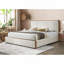 Grand lit en chenille et noyer beige Kaleea