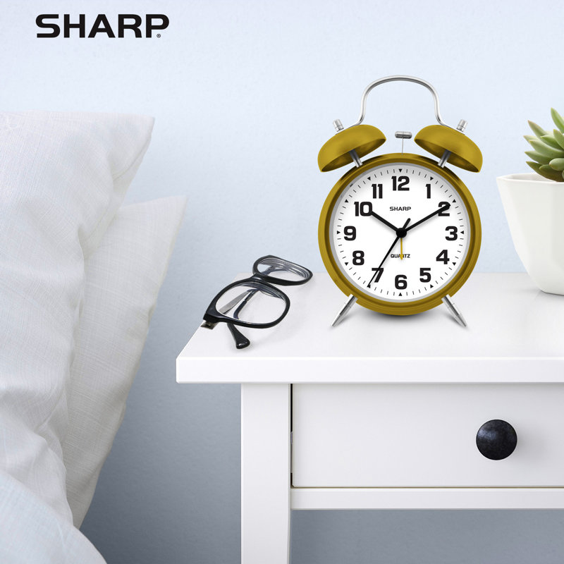 Sharp Twin Bell Quartz Analog Alarm Clock, Gold