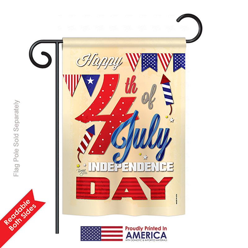 Drapeau de jardin en polyester 2 côtés happy indépendance, H 18,5 po x l 13 po