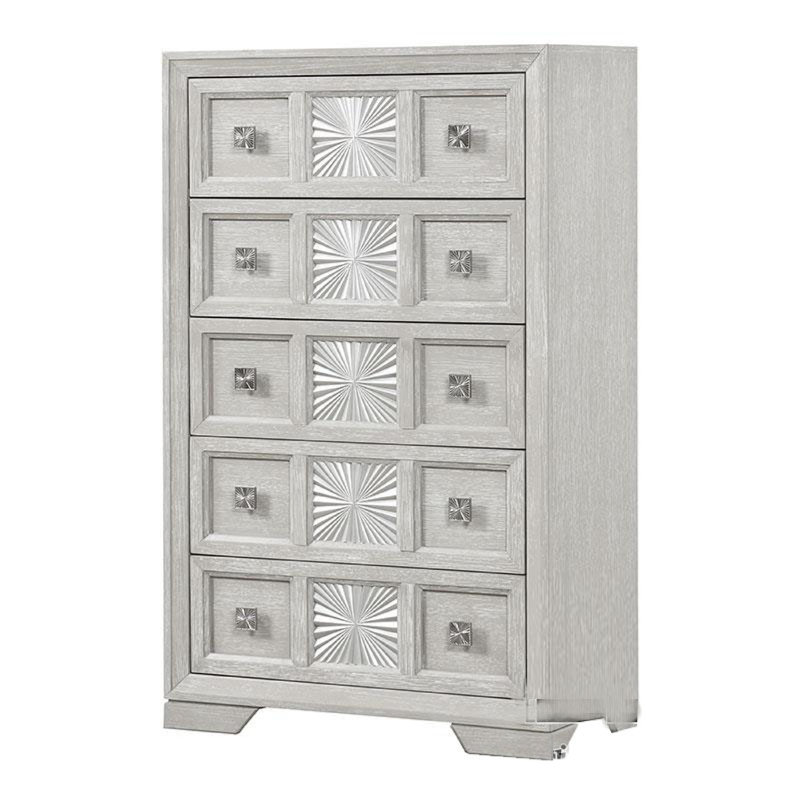 Commode haute 5 tiroirs Diaz, gris métal clair Diaz