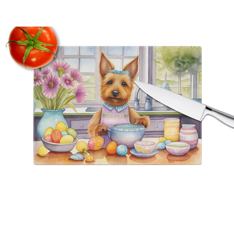 Decorating Easter Australian Terrier Glass Cutting Board
