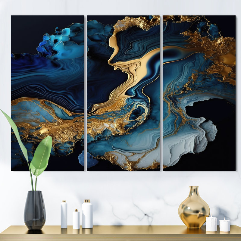 «Abstract Geode Marble Blue III», impression sur toile tendue 3 pièces, H 28 po x l 36 po x P 1 po